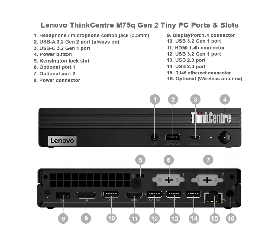 Lenovo ThinkCentre M75q Gen 2 Tiny AMD Ryzen 5 PRO 5650GE 16GB DDR4 256GB SSD Radeon Graphics Windows 11 Pro